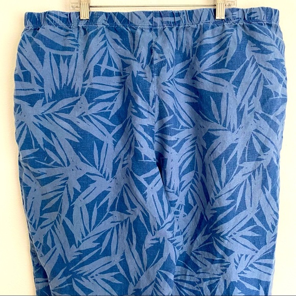 J. Jill Love Linen Blue Print Wide Leg Cropped Pants Medium Elastic Waist size L - Picture 5 of 11